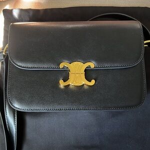 Celine Triomphe Shoulder Bag Smooth black and gold